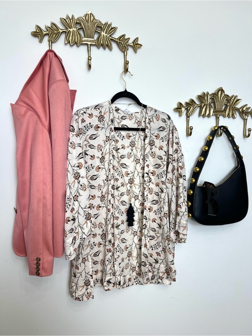 🆕Floral Print Women's open duster cardigan xl fit ptp 23” - Cream with Peach - Picture 4 of 5